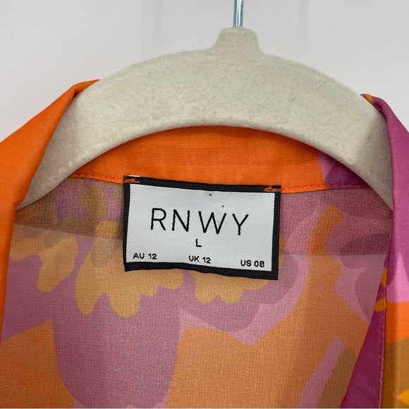 Rnwy orange pink floral blouse Sz 8 button front - Picture 3 of 10